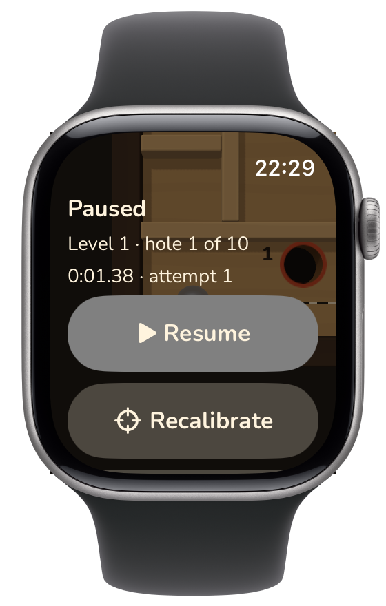 The paused menu on level 1 with Recalibrate