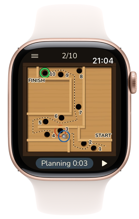 The view zooms out from the ball to the whole board of level 3, the clock paused, then back in